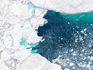 Aerial view of the glaciers on arctic ocean