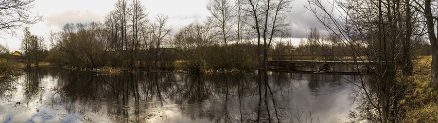 Spring river and bridge