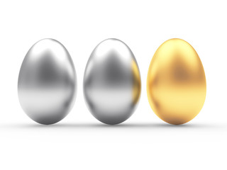 Silver and golden eggs isolated on a white background. 3D illustration