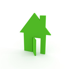 3D green house illustration with open door.