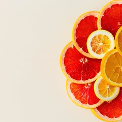Grapefruits, lemons. oranges background.