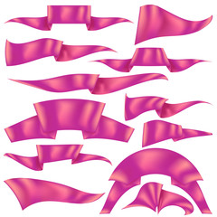 Obraz premium Set of Pink Ribbons Isolated on White Background. Flag Collection