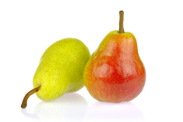 Pears, green and red. Isolated on white background