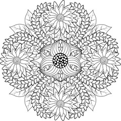 Black and white floral pattern for adult coloring book. Floral vector elements for design. Good for design of wrapping and textile.
