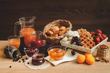 Arranged selection of natural juice, jam, marmalade -  Continental Breakfast
