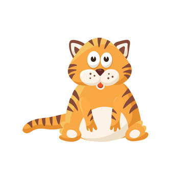 Adorable tiger illustration. Cute cartoon animal isolated on white background.