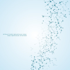 Molecule DNA and neurons vector. Molecular structure. Connected lines with dots. Genetic chemical compounds. Chemistry, medicine, science, technology concept. Geometric abstract background.