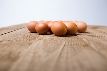Close up view of a eggs on a wooden background
