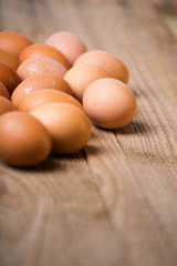 Close up view of a eggs on a wooden background