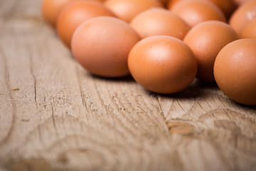 Close up view of a eggs on a wooden background