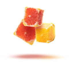 Obraz na płótnie Canvas fresh fruits background of Floating in the air fresh oranges on a white background