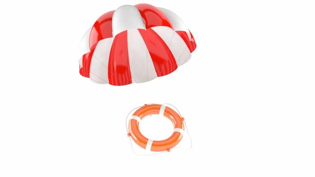 Life buoy with parachute isolated on white background