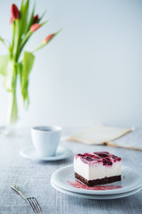 Delicious and sweet cheesecake with cherry jelly