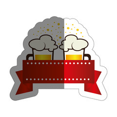 emblem with beer jar icon over white background. colorful design. vector illustration
