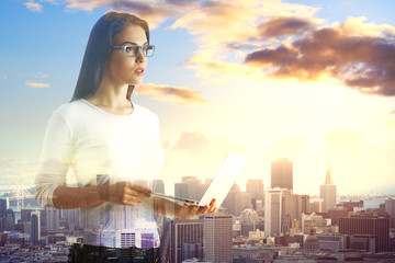 Girl with laptop multiexposure