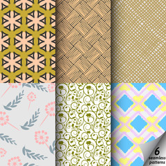 Vector set of six colored seamless pattern.