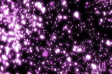 Magic festive pink particles isolated on black background. Bokeh light and sparkles. Abstract glitter lights