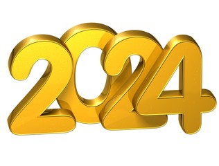 3D Gold Number New Year 2024 on white background