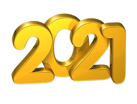 3D Gold Number New Year 2021 on white background