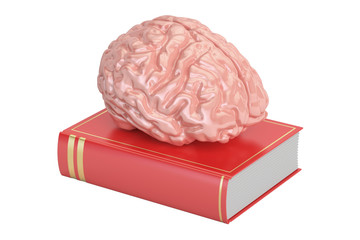 Book with brain, knowledge concept. 3D rendering