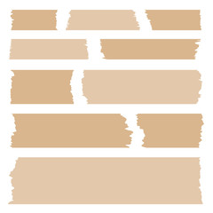 Set of realistic beige tape peaces isolated, Vector adhesive tape illustration.