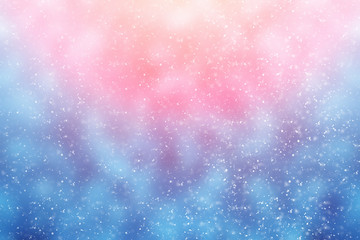 Obraz premium Abstract round blue bokeh or glitter lights on red background. Circles defocused particles and rays