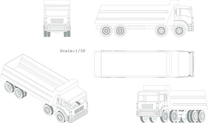 truck scaler vector, 3 views and isometric view