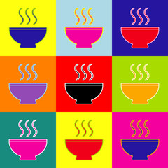 Soup sign. Vector. Pop-art style colorful icons set with 3 colors.