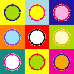 Cirkular arrows sign. Vector. Pop-art style colorful icons set with 3 colors.