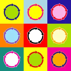 Printed kitchen splashbacks Pop Art Cirkular arrows sign. Vector. Pop-art style colorful icons set with 3 colors.