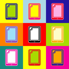 Protective sticker on the screen. Vector. Pop-art style colorful icons set with 3 colors.