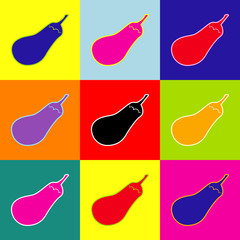 Eggplant sign. Salad ingredient. Healthy vegetable. Vector. Pop-art style colorful icons set with 3 colors.