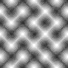 Seamless Black and White Tangled Round Stripes. Textured Geometric Pattern.