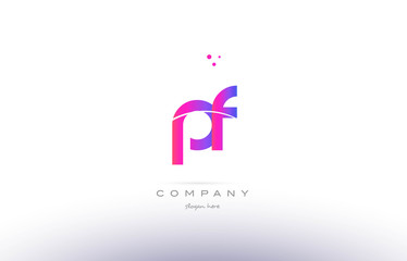pf p f  pink modern creative alphabet letter logo icon template
