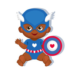 Fototapeta premium Illustration cute baby boy in the costume of a superhero. Vector illustration isolated on white background.