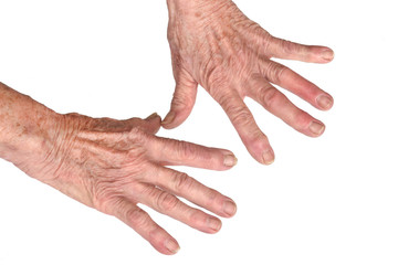 Fototapeta premium Hand of senior woman isolated on white