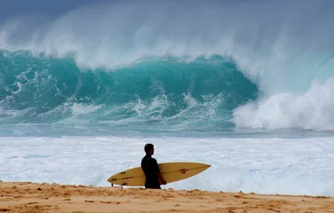 Foto op Canvas Zonsondergang Strand Big Wave Surfer Pipeline Oahu Hawaii Man Environment Power  © Janine
