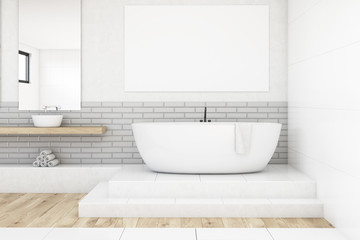 Obraz na płótnie Canvas Bathroom with two mirrors and poster, white