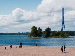 blue sea and transmission plant, the summer of helsinki, Finland