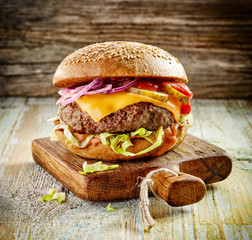 fresh tasty burger - obrazy, fototapety, plakaty
