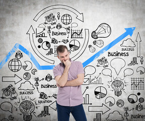 Man in pink and business icons