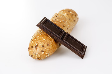 roll and chocolate on white