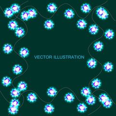 Background with green christmas lights. Vector illustration.
