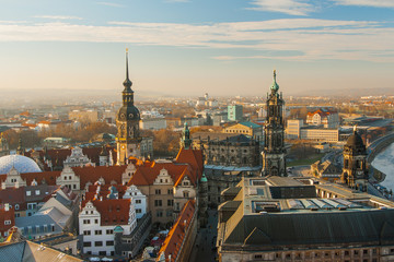 Fototapeta premium Old Town and of Katholische Hofkirche,Opera Semperoper, Dresden, Germany. Fly view.