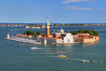 Aerial view of San Giorgio Maggiore Island in Venice, Italy