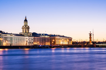 Divorced Palace Bridge during the White Nights wiev on Kuntskamera , St. Petersburg, Russia. July...