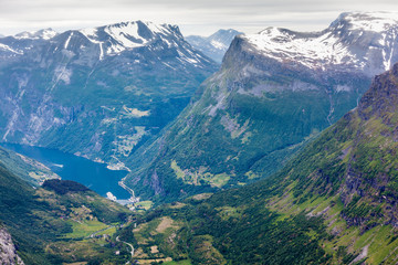 View on Geirangerfjord from Dalsnibba viewpoint in Norway
