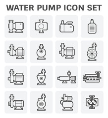 Vector icon of electric water pump and steel pipe for water distribution isolated on white background. - obrazy, fototapety, plakaty