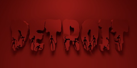 Detroit city name and zombie silhouettes on them. Halloween theme background. 3D rendering