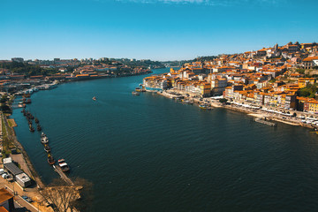 Fototapeta na wymiar Douro river in old downtown Porto, Portugal.